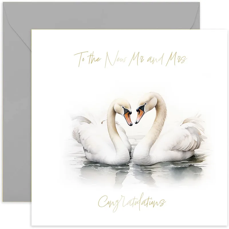 Swans Pair Gold Wedding Card for Newlyweds