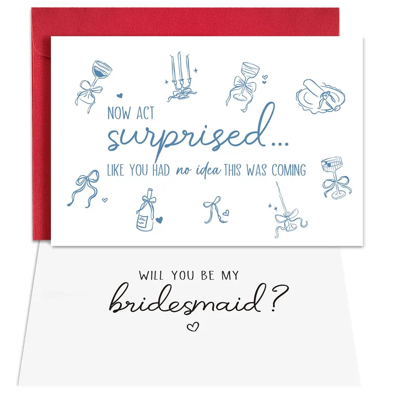 Doodle Wine Glasses Wedding Card for Bridesmaid Proposal