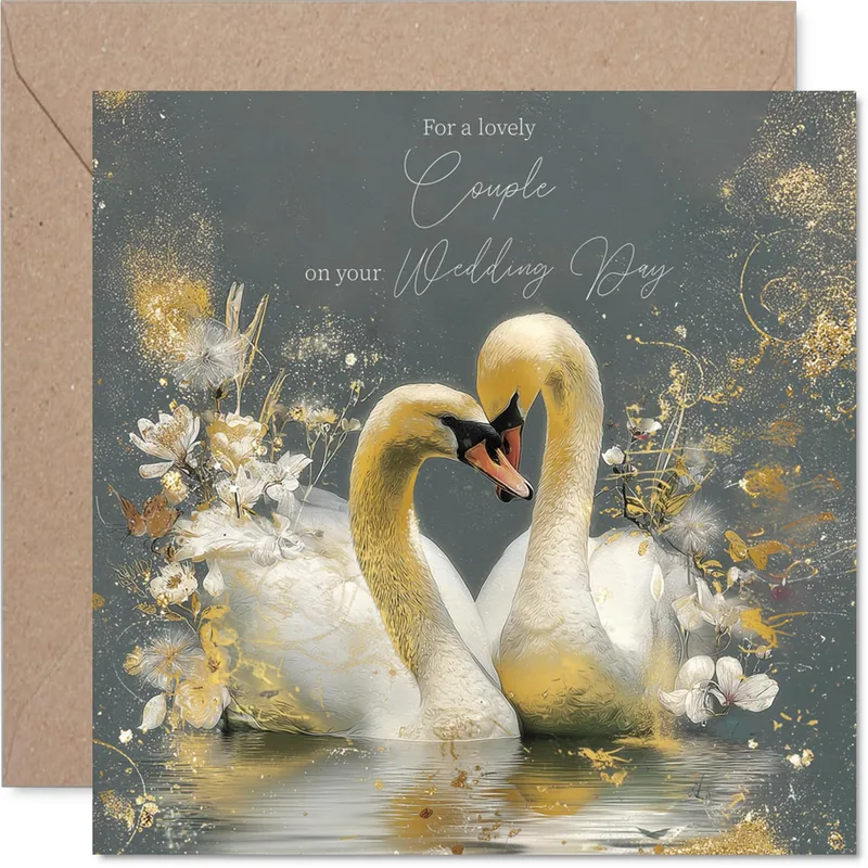 Swans Floral Dark Wedding Card for a Lovely Couple