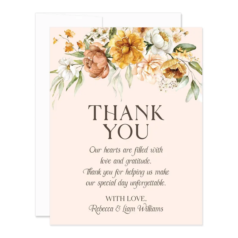 Floral Border Gold Thank You Card features a marigold floral