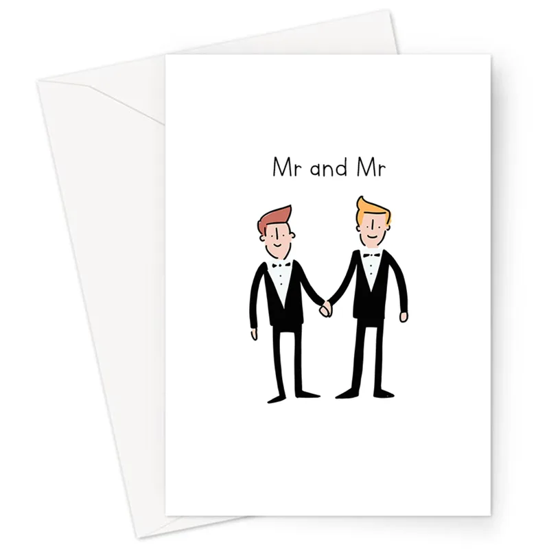Grooms Holding Hands Wedding Card – Greeting Card in natural