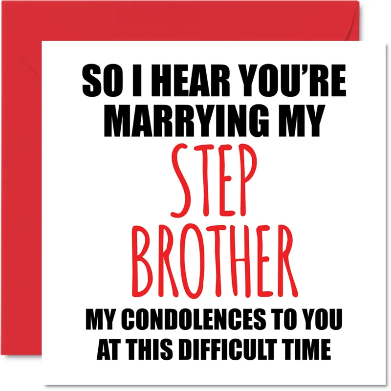 Red Border Bold Black Card for Step Brother Engagement Humor