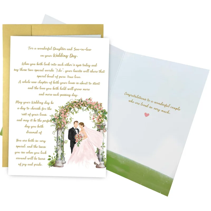 Floral Arch Poem Wedding Card for Daughter and Son-in-Law