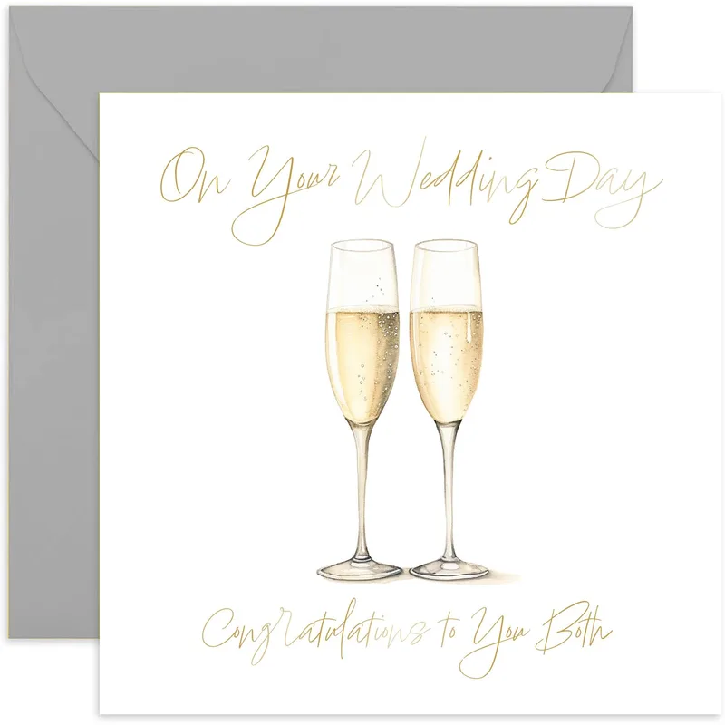Flutes Gold Script Wedding Card Celebrating a Couple's Big Day