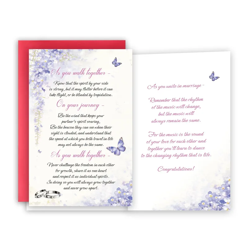 Floral Poem Butterflies Wedding Card for Bride and Groom