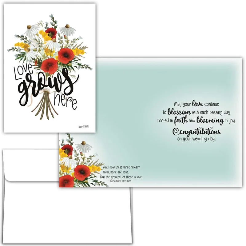 Bouquet Bright Florals Wedding Card: Love Grows Here Wildflower Design