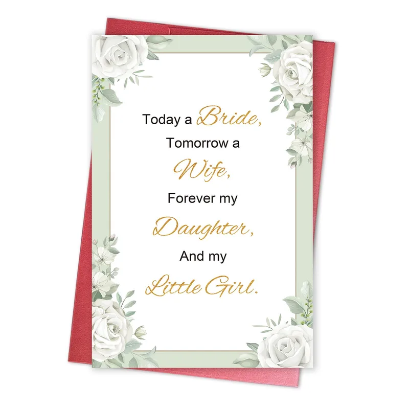 Roses Floral Border Wedding Card: A Sentimental Message for the Bride