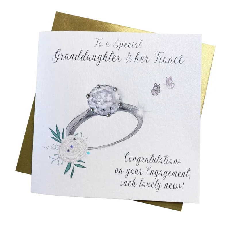 Diamond Ring Florals Engagement Card for Granddaughter and Fiancé