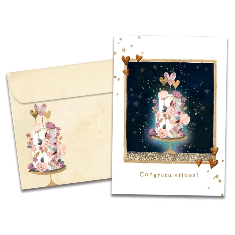 Wedding Cake Dark Congratulations Card: A Floral Wedding Cake Design