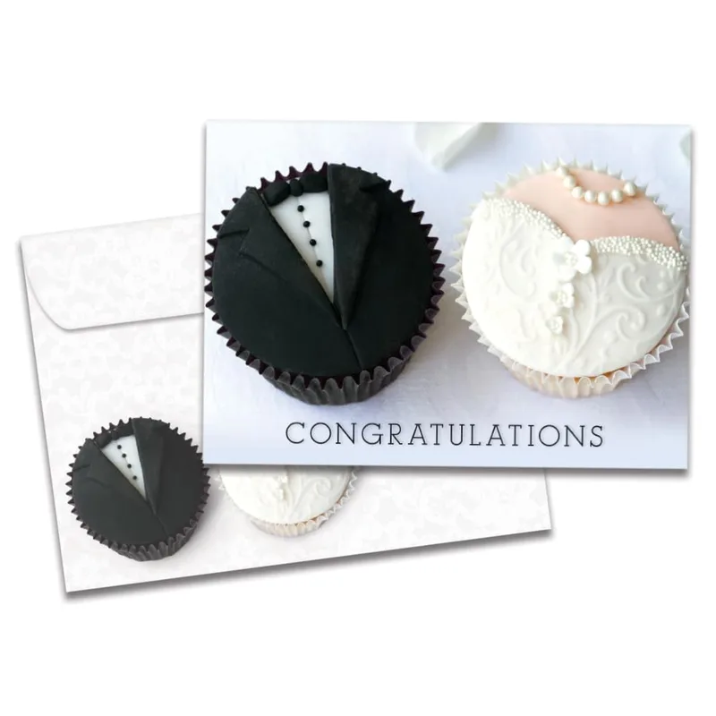 Tuxedo Dress Cupcakes Congratulations Card features groom