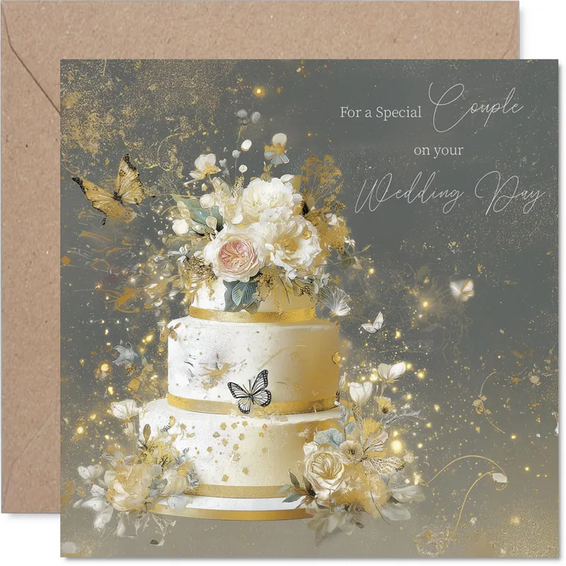 Gold Wedding Cake Dark Card Celebrating a Special Couple