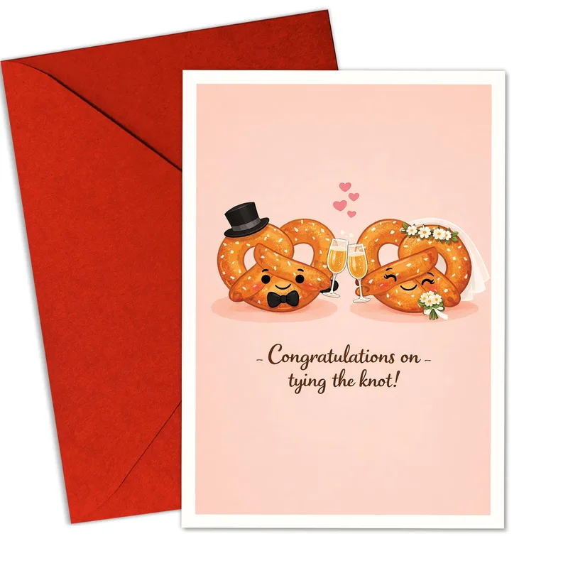 Pink Pretzel Couple Congratulations Card for a Tying Knot Wedding