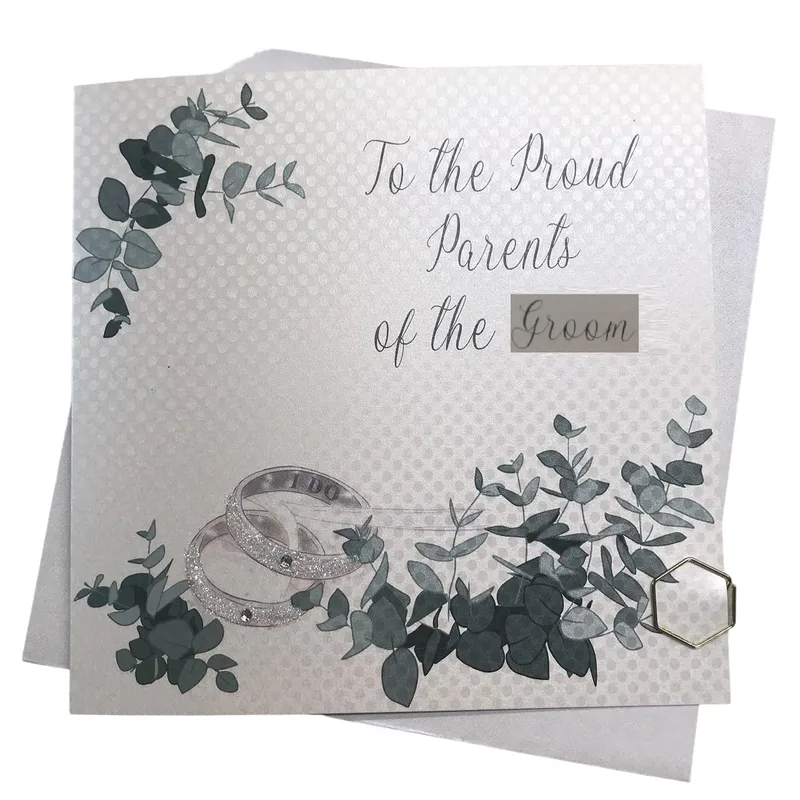 Eucalyptus Silver Rings Wedding Card for Groom's Parents
