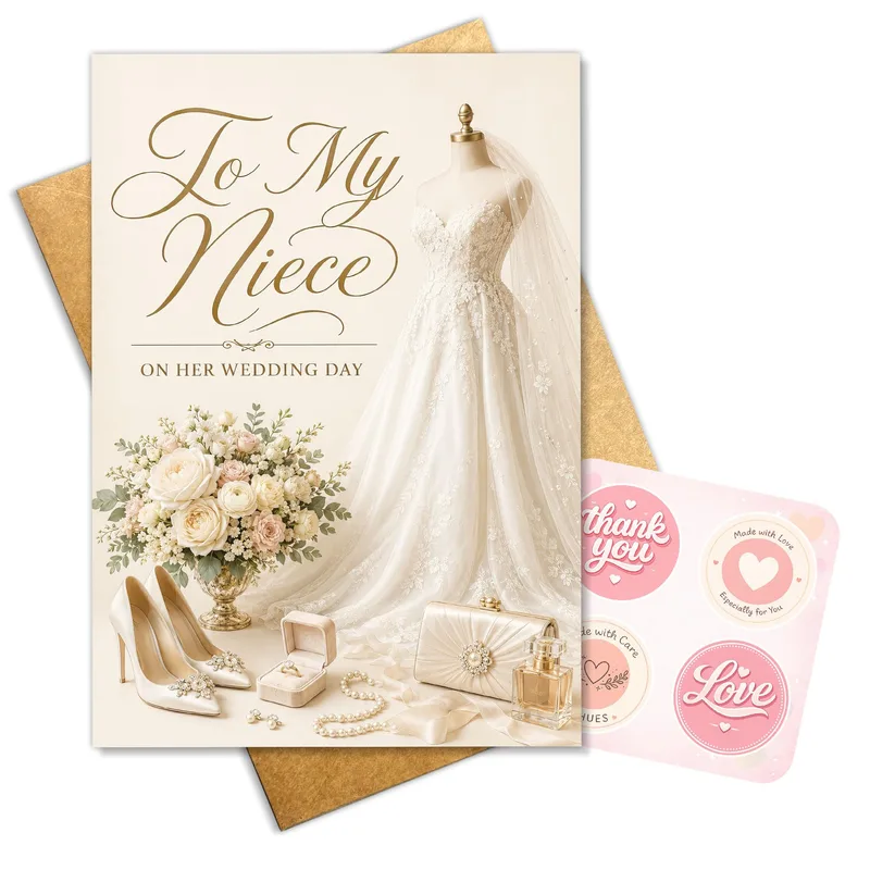 Wedding Dress Bouquet Shoes Card for Niece Bridal Keepsake