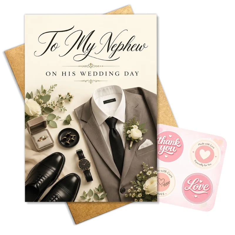 Suit Shoes Watch Wedding Card for Nephew's Special Day