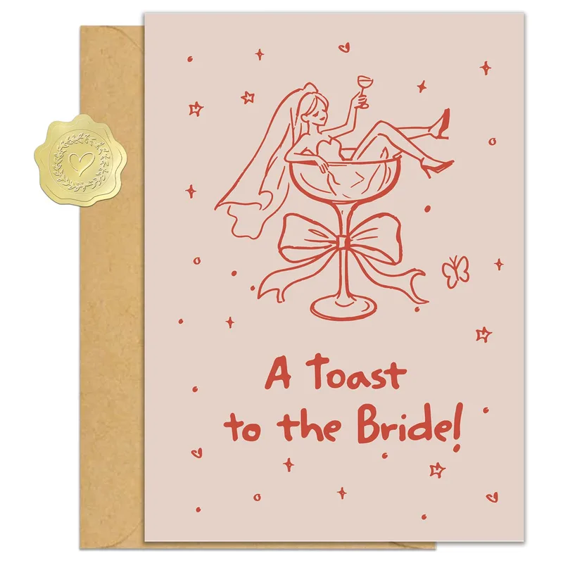 Line Art Champagne Bridal Shower Card Celebrating the Future Bride