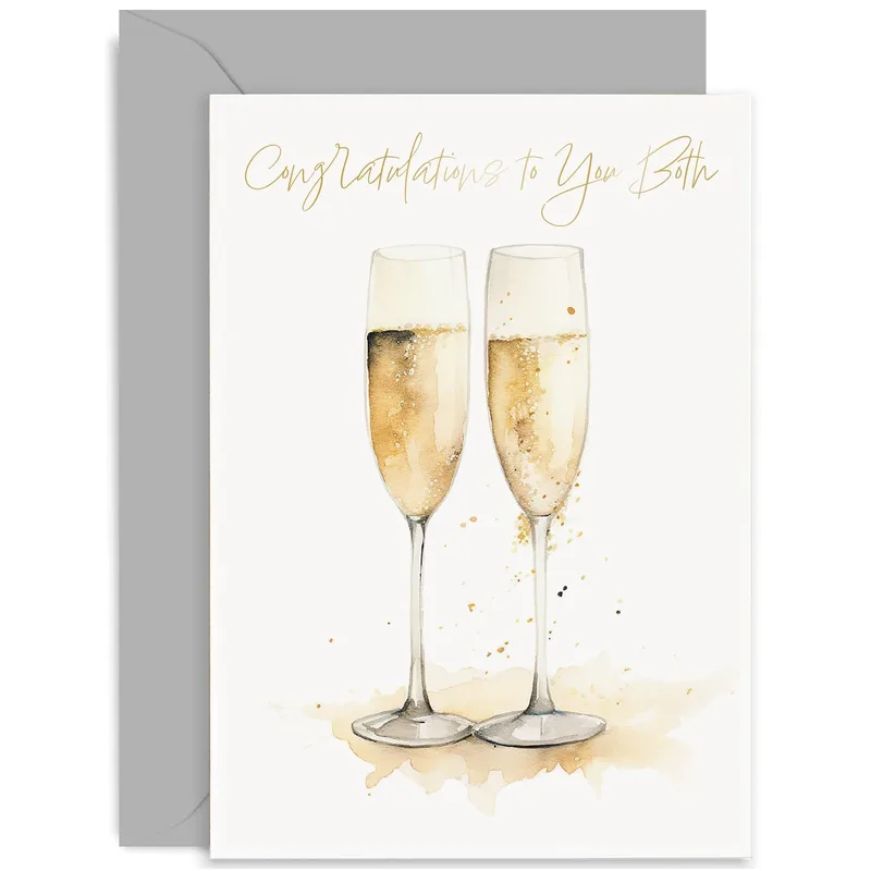 Champagne Flutes Congratulations Card featuring watercolor flutes