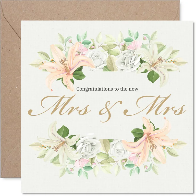 Wreath Pink Lilies Wedding Card Celebrating New Couples