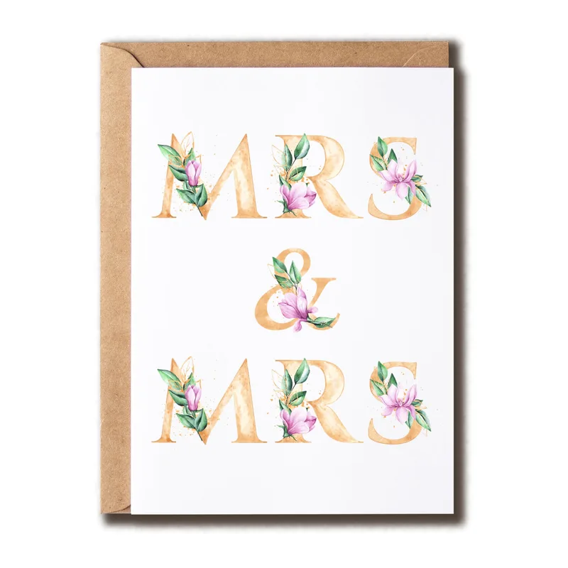 Letters Pink Gold Wedding Card featuring MRS & MRS