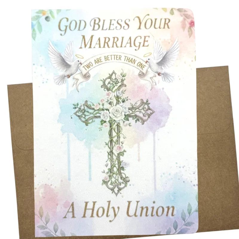 Cross Doves Pastel Wedding Card: God Bless Your Marriage Design
