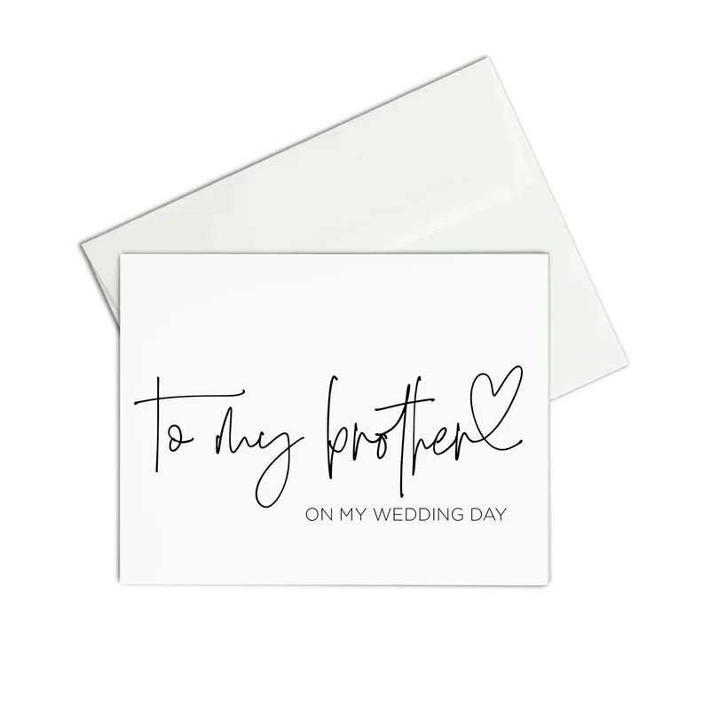 Minimal Script White Envelope Card for Brother Wedding Day Tribute