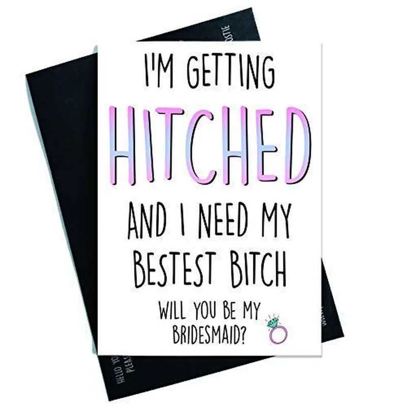 Hitched Black Envelope Wedding Card for Your Best Friend