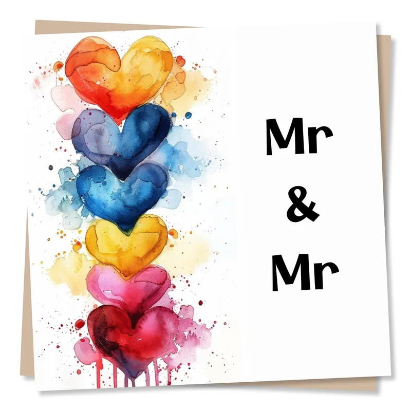 Rainbow Hearts Stack Wedding Card Celebrating Love with Colorful Art