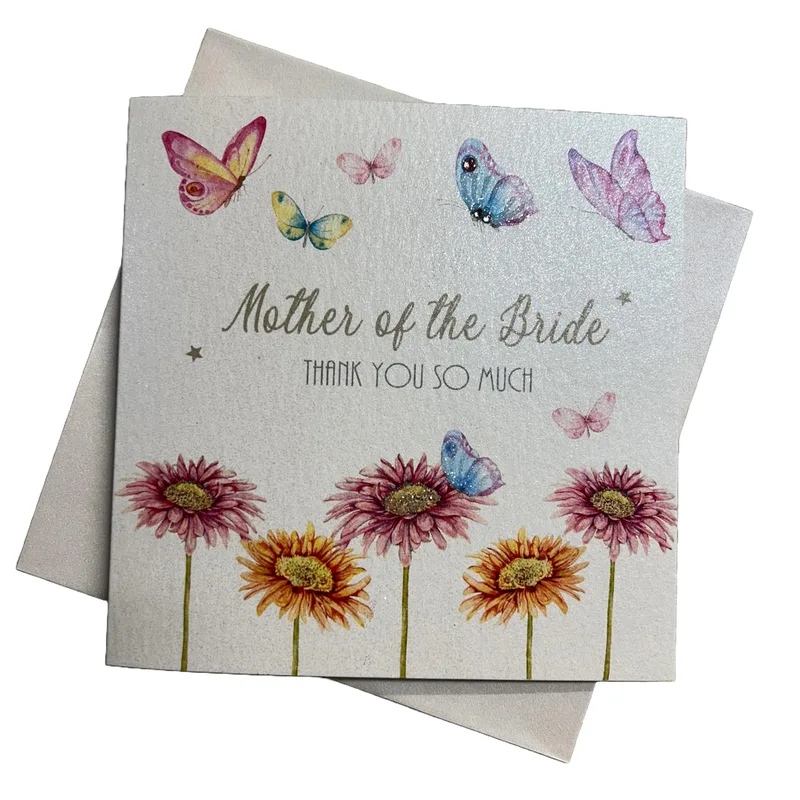 Butterflies Sunflowers Silver Thank You Card for Mom