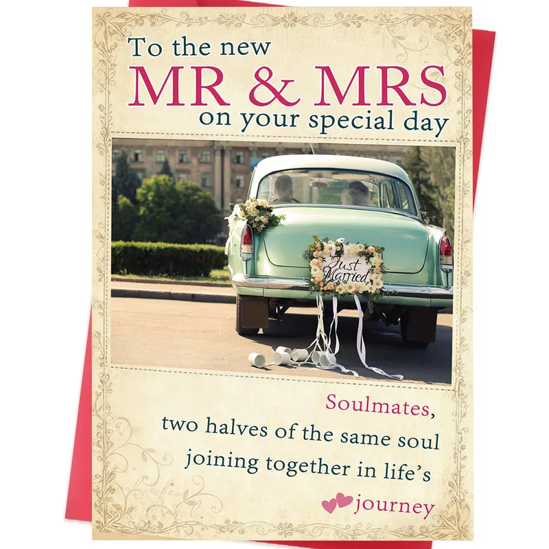Green Car Photo Wedding Card Celebrating New Mr and Mrs