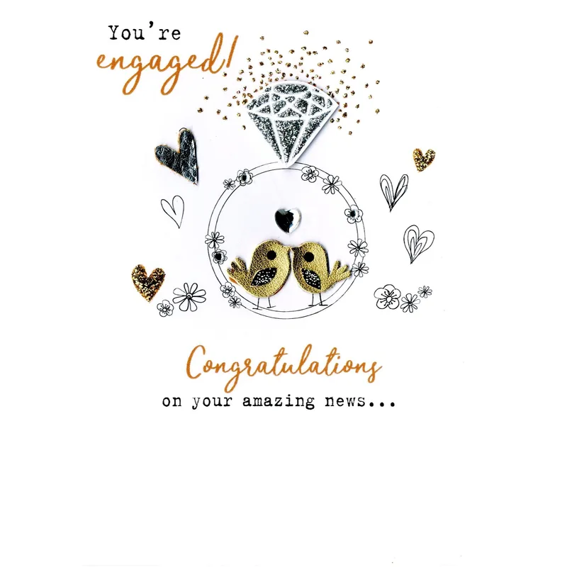 Birds Line Art Engagement Card: Ring and Birds