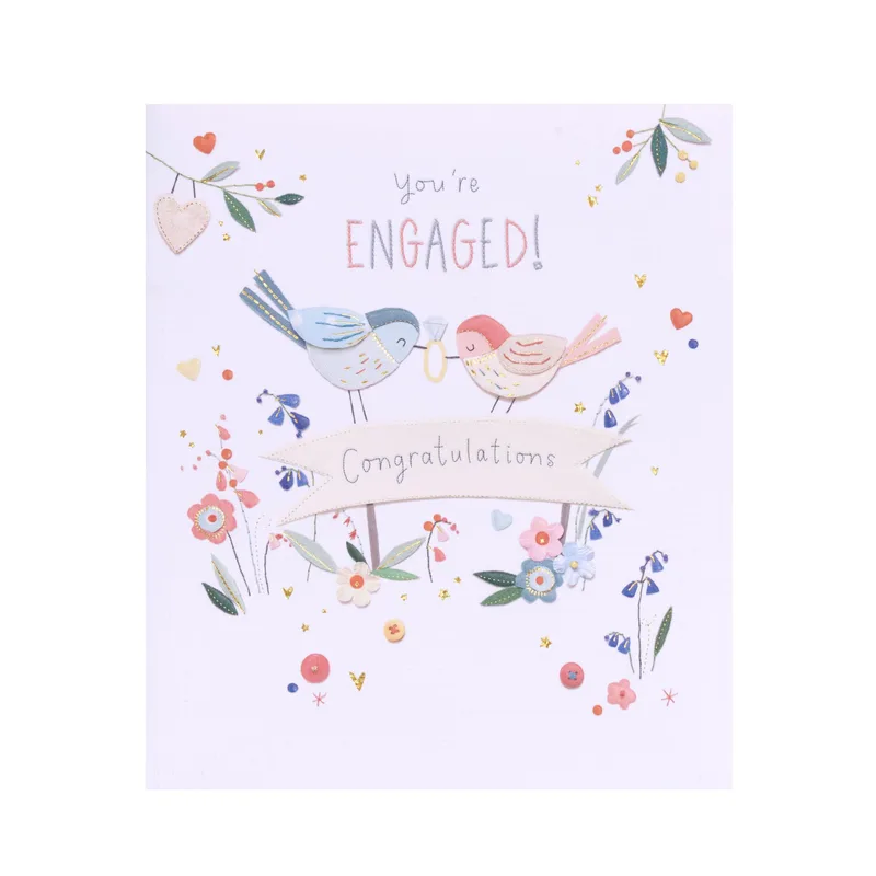 Birds Flowers Lilac Engagement Card Celebrating Two Birds and a Ring