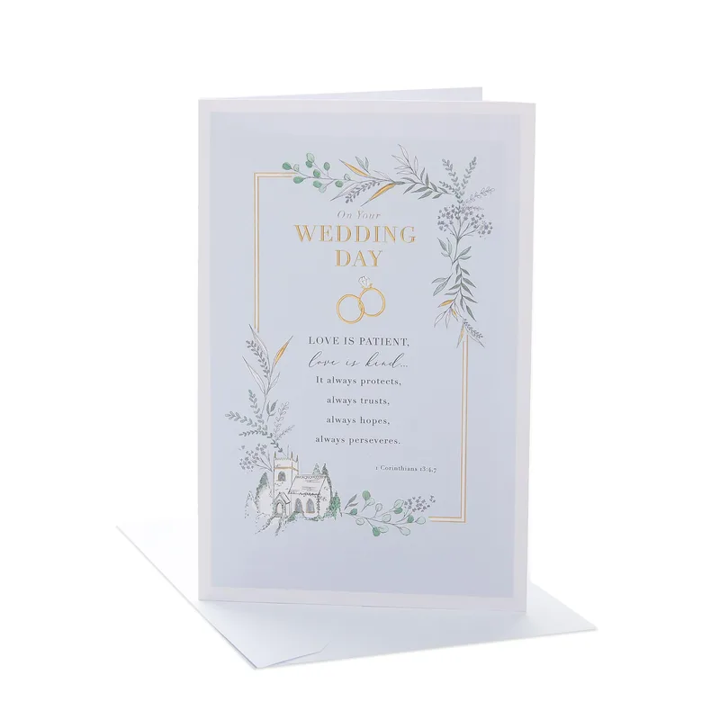 Rings Botanical Border Wedding Card Celebrating Faith and Tradition