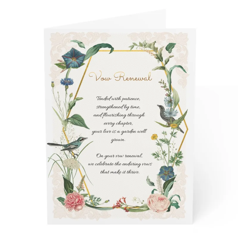 Floral Gold Bird Love Card for Vow Renewal Celebrations