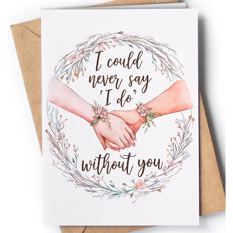 Hands Floral Wreath Wedding Card for Your Bridesmaid Proposal