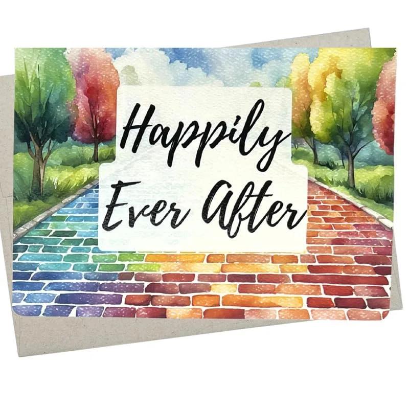 Brick Road Trees Wedding Card: A Rainbow Path to Happily Ever After