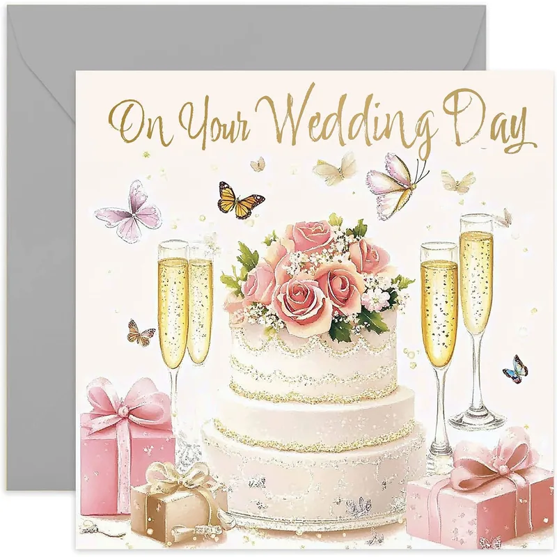 Wedding Cake Champagne Gifts Card for a Romantic Wedding Celebration