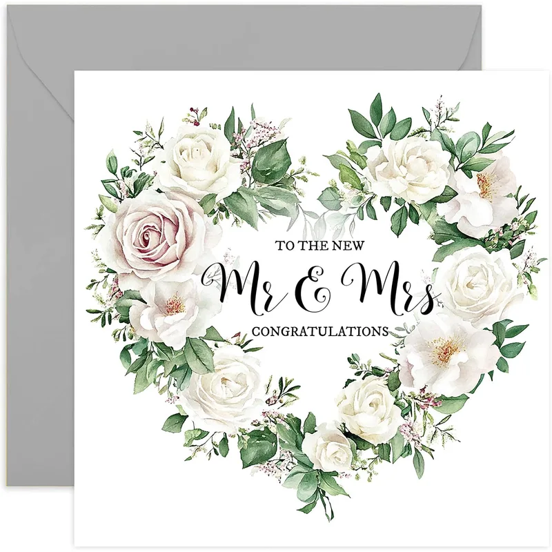 Heart Wreath White Wedding Card – Greeting Card in natural