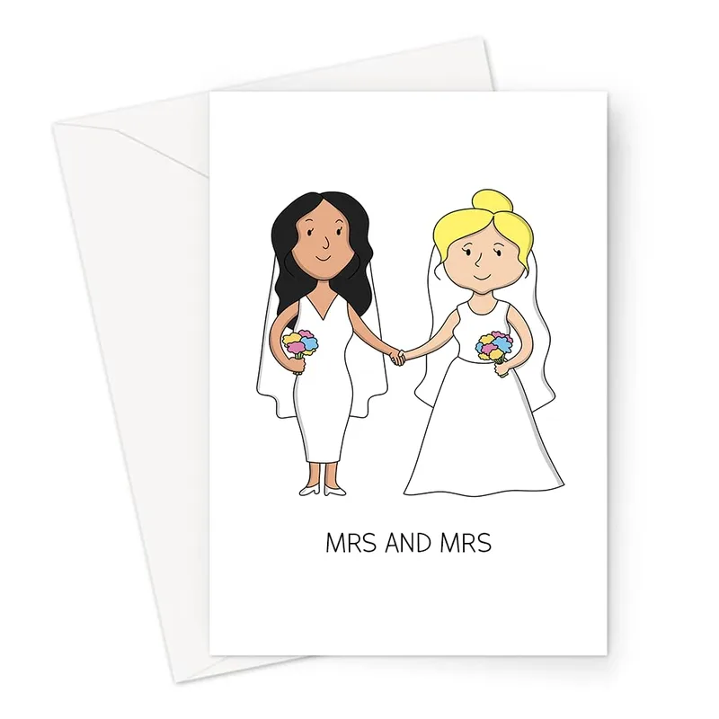 Brides Holding Hands Wedding Card features two brides