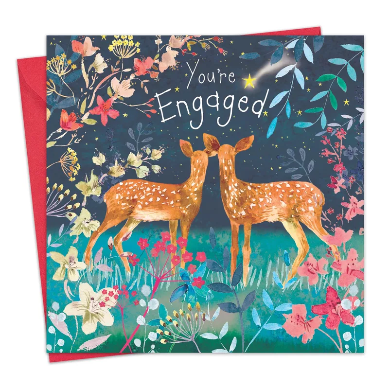 Deer Floral Meadow Engagement Card Celebrating a Couple's New Status