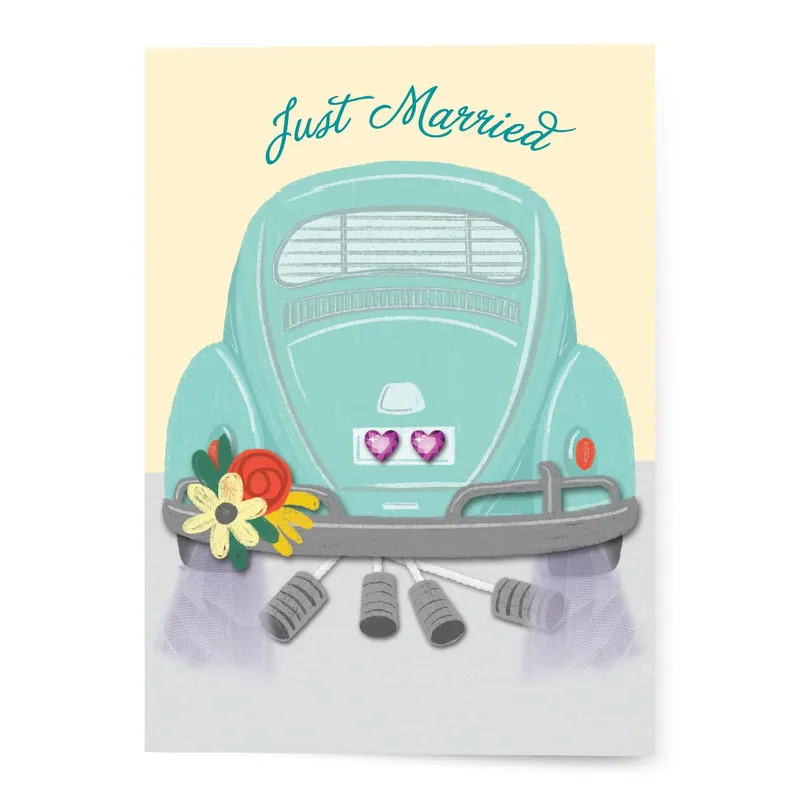Vintage Beetle Car Wedding Card for Newlyweds
