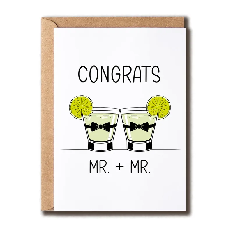 Cocktails Lime Bowties Wedding Card Celebrating Two Grooms