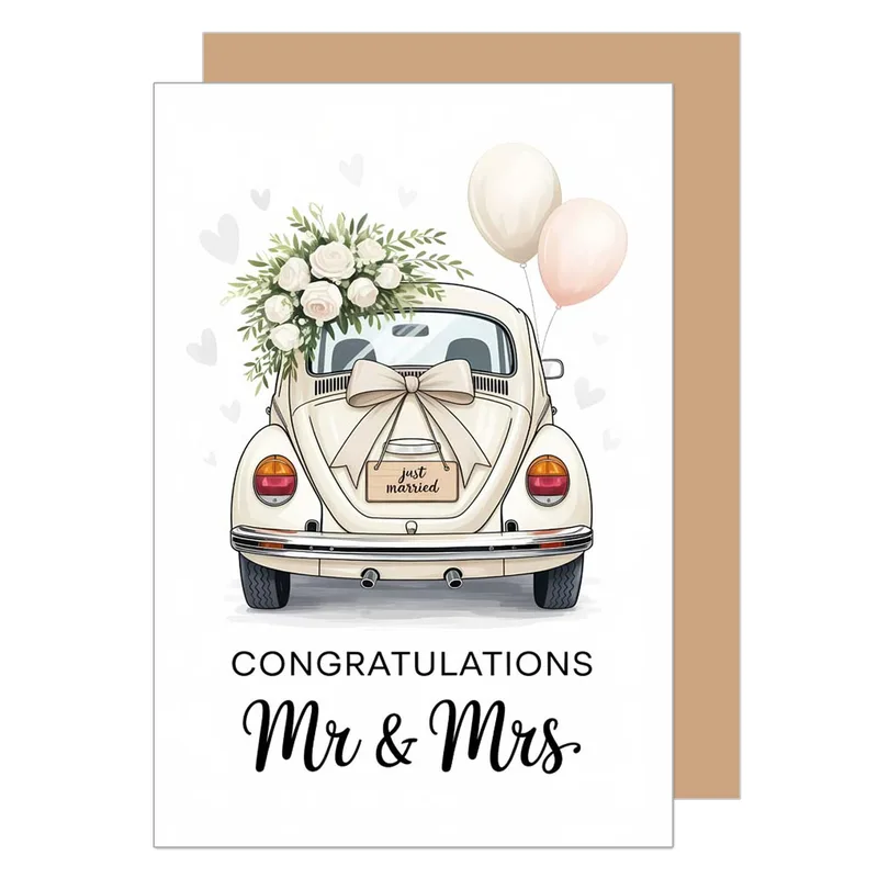 Beetle Car Flowers Wedding Card