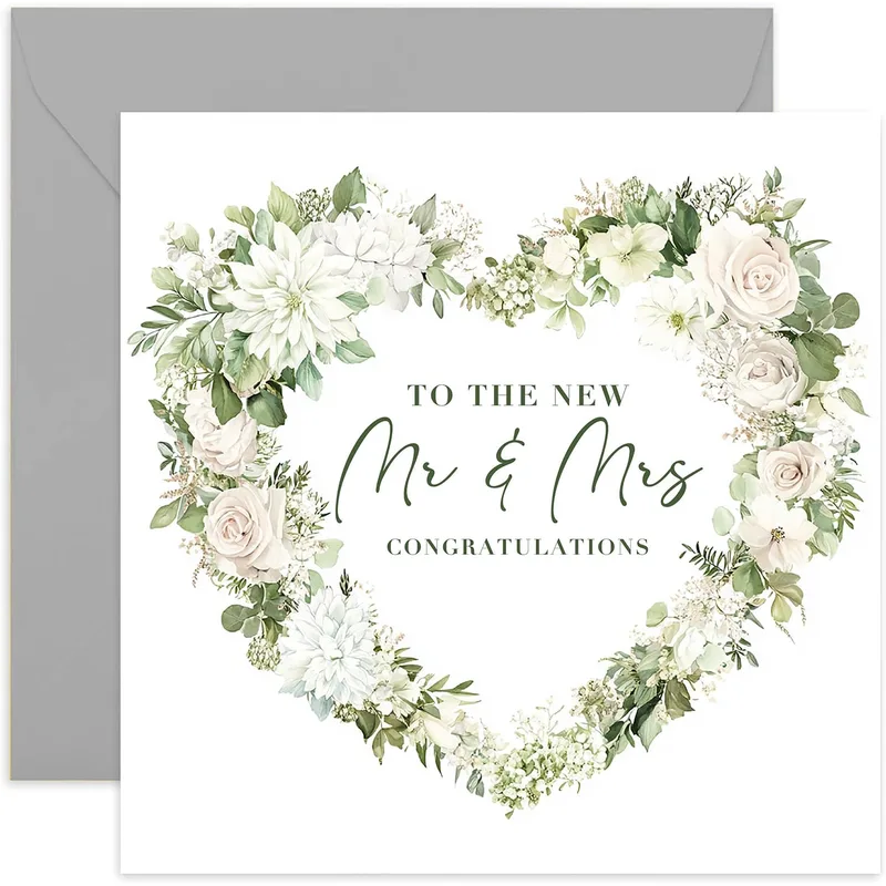 Floral Heart Wreath Wedding Card Celebrating the New Mr and Mrs