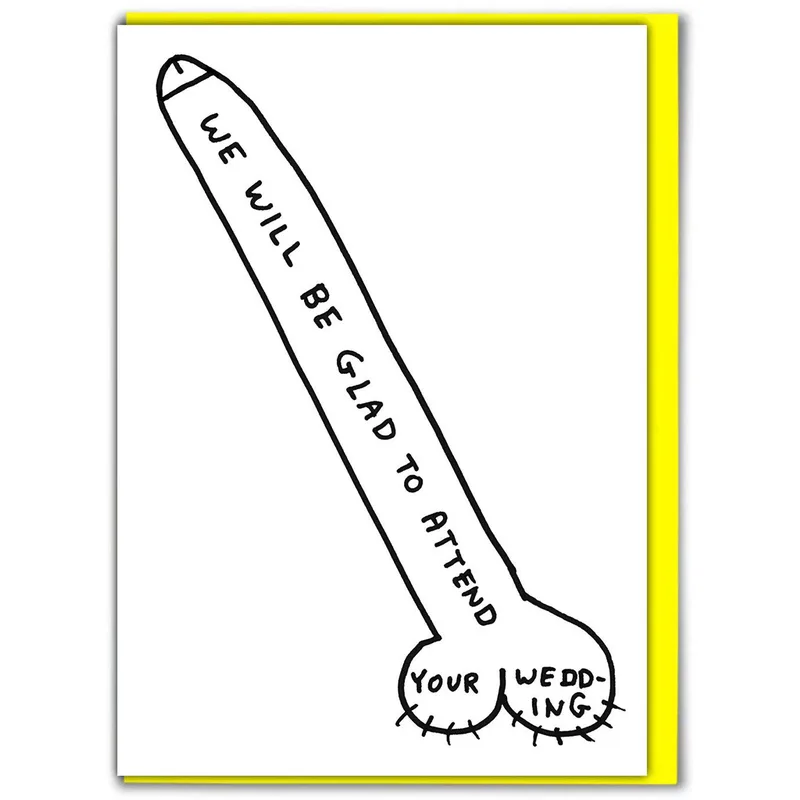 Line Drawing Yellow Wedding Card: Rude Acceptance Note
