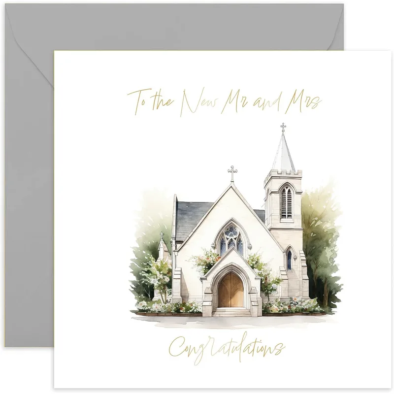 Church Watercolor Illustration Card for Newlywed Couples