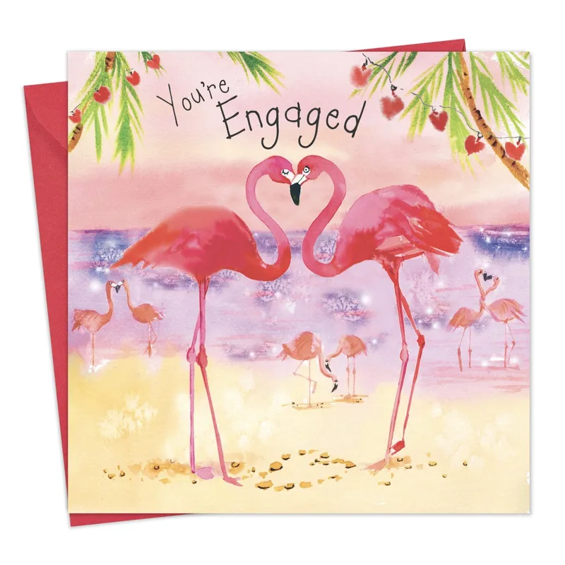 Pink Flamingos Beach Engagement Card