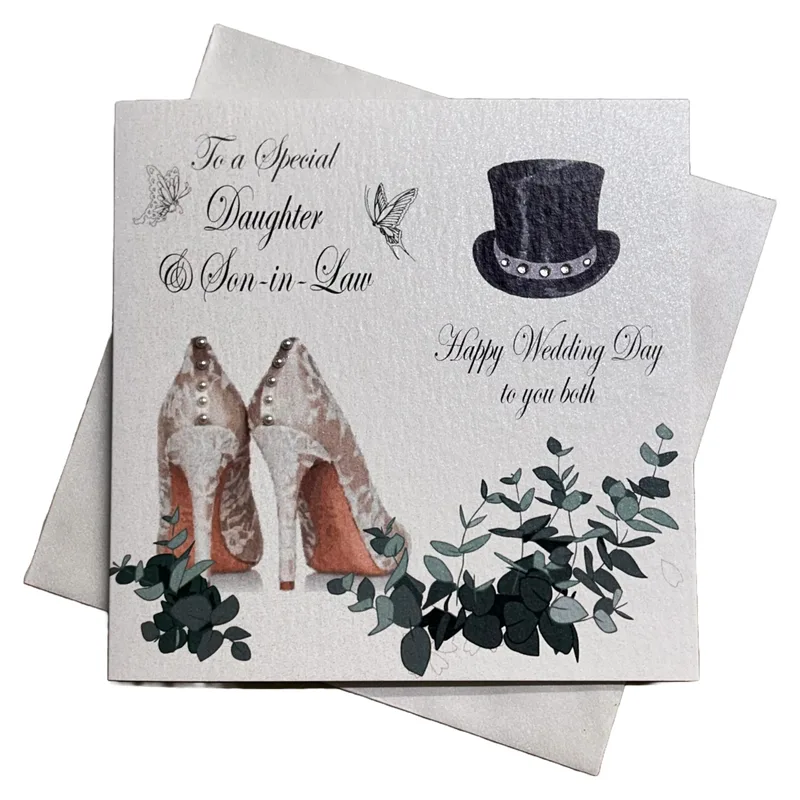 Top Hat Eucalyptus Wedding Card for Daughter and Son-in-Law