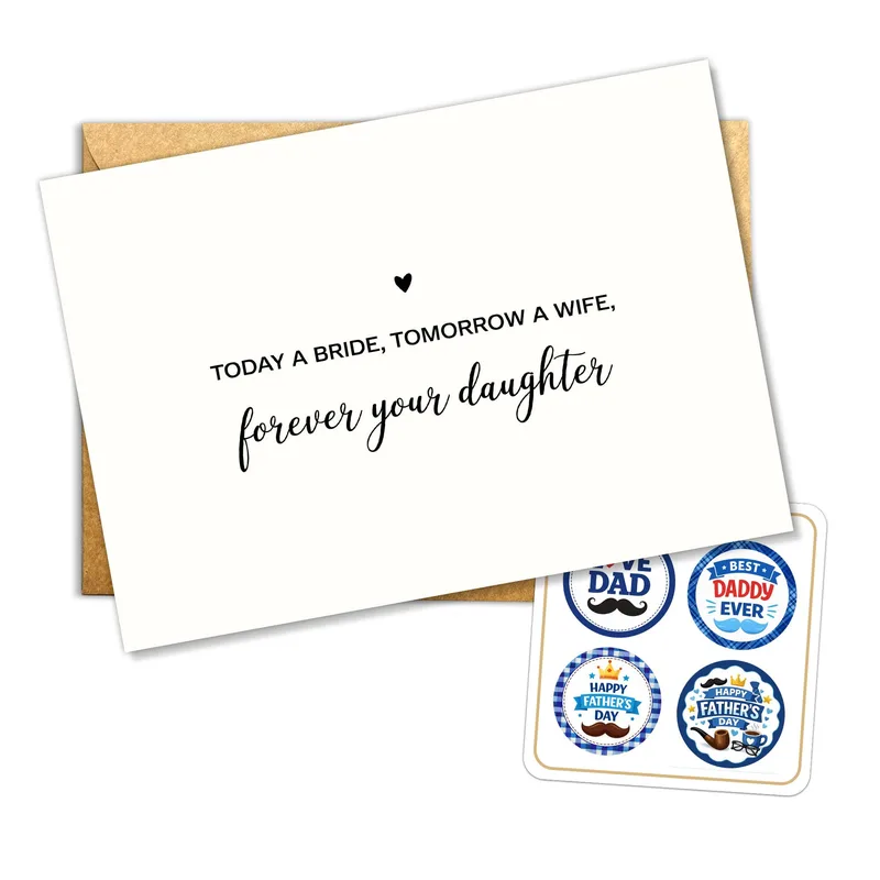 Script Cream Stickers Wedding Card for a Sentimental Father