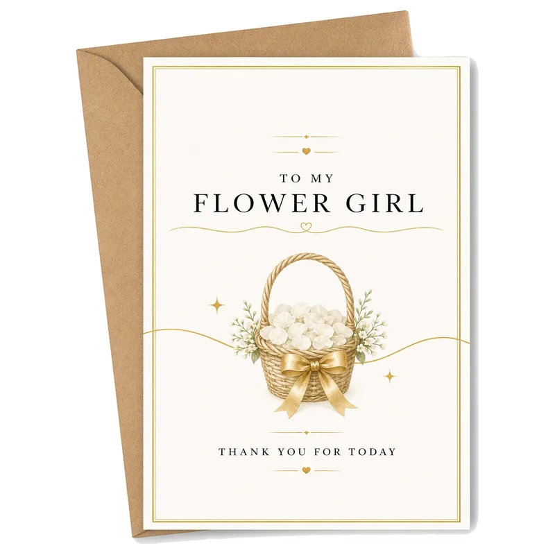 Basket Gold Bow Wedding Card for Flower Girl Thank You