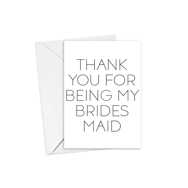 Minimal Black White Thank You Card for Bridesmaid Appreciation